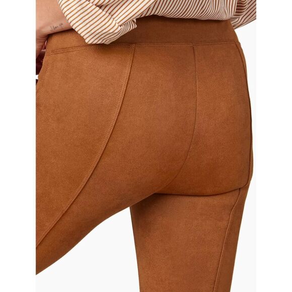 Spanx Size Medium Rich Caramel Brown Faux Suede Stretch Pant Shapewear Leggings - Picture 2 of 16